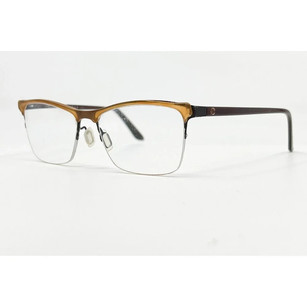 Leon Max Eyeglasses Frames Womens Brown Amber Half Rim Cat Eye 033 135 54mm